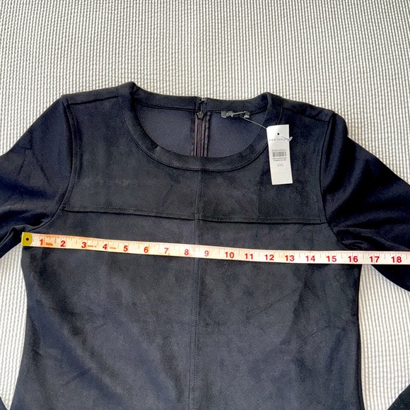 NWT Ann Taylor Faux Suede Mixed Media Long Sleeve Black Top Size XXS - Picture 8 of 10